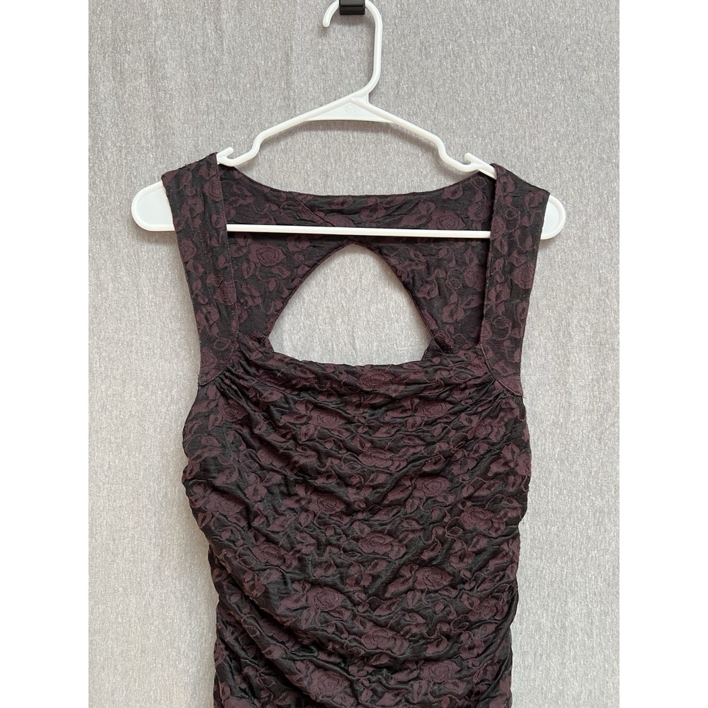 Free People Black Burgundy Flower Lace Scrunched Dress Sz L